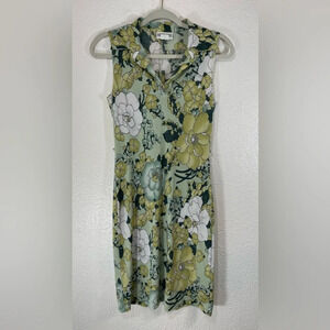 Pretty Good Made in USA Green Floral Collared Sleeveless Mini Dress Women’s S